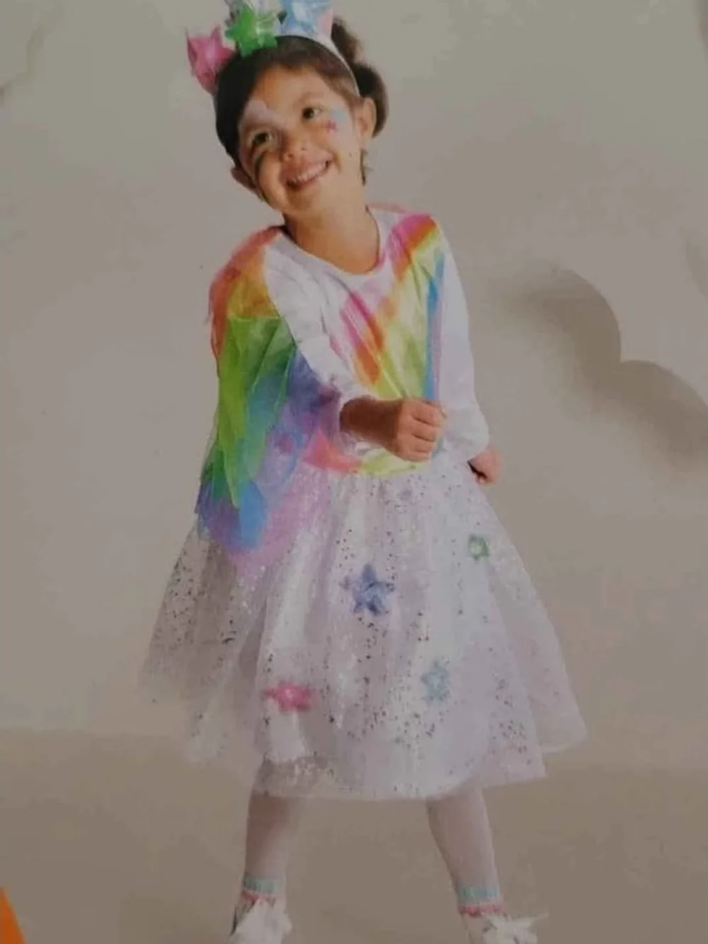 Kids Rainbow Star Costume Dress - White Multicolor Halloween Girls 4t/ 5t